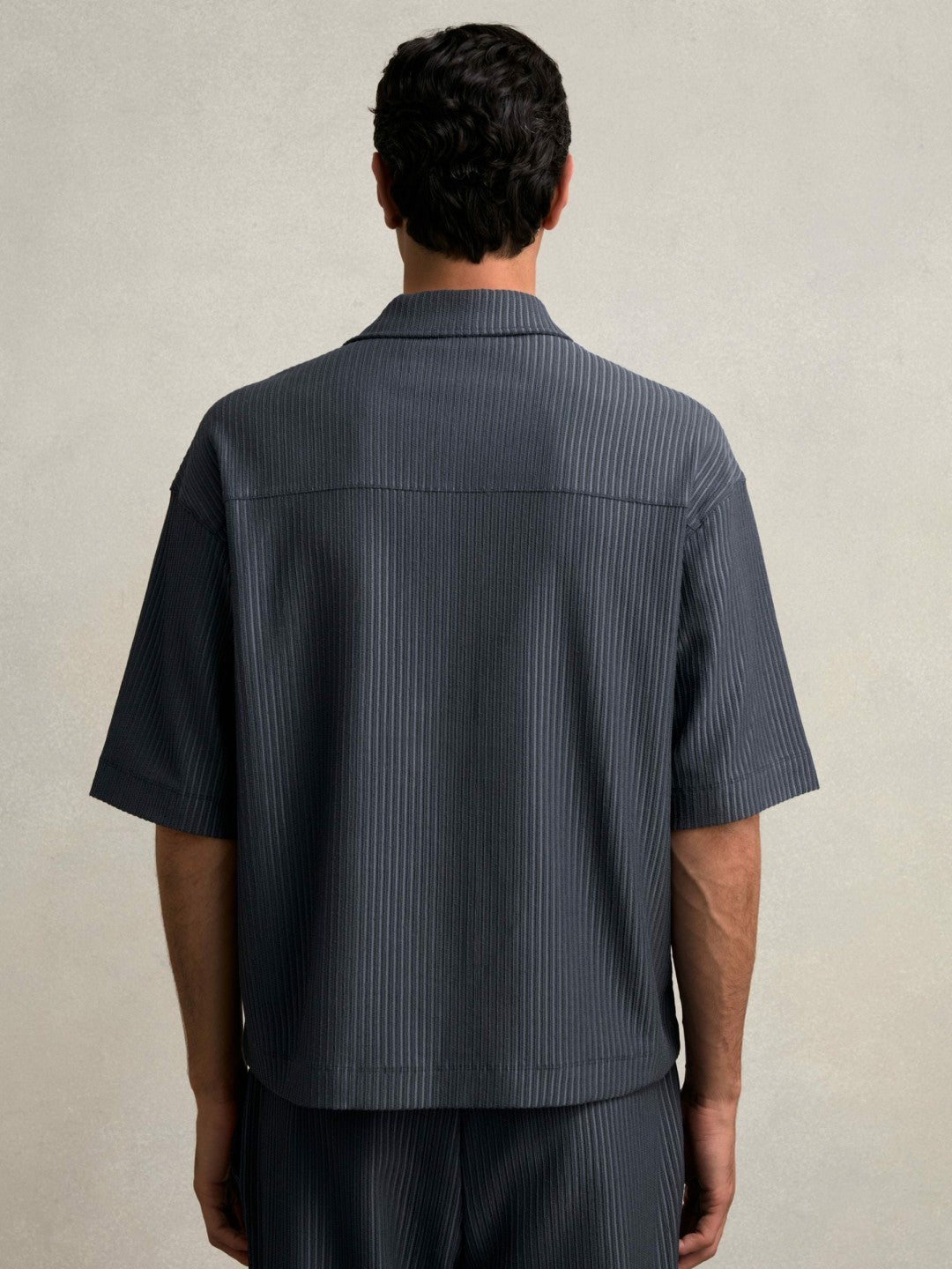 Reiss Value - Oversized Textured Stripe Polo Shirt in Petrol Blue