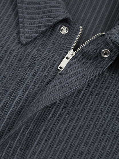 Reiss Value - Oversized Textured Stripe Polo Shirt in Petrol Blue
