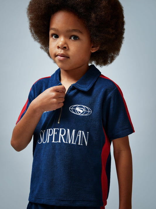 Reiss 3-9 yrs Superman Towelling Polo Shirt in Blue/Red