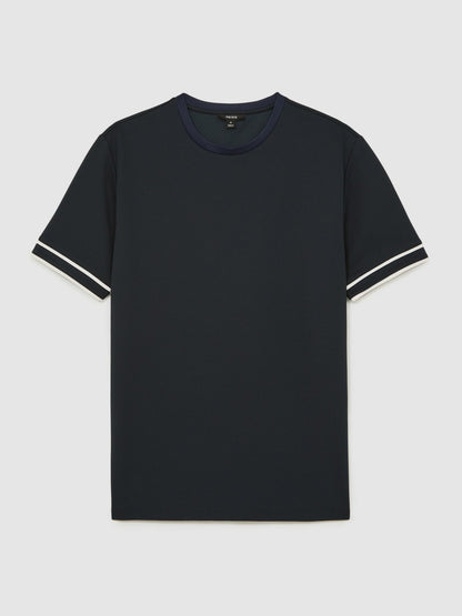 Reiss Textured Crew-Neck Tipped T-Shirt in Navy Blue