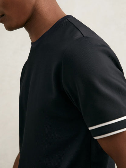 Reiss Textured Crew-Neck Tipped T-Shirt in Navy Blue
