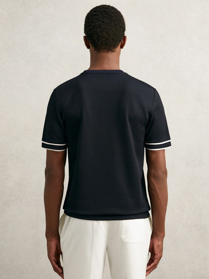 Reiss Textured Crew-Neck Tipped T-Shirt in Navy Blue
