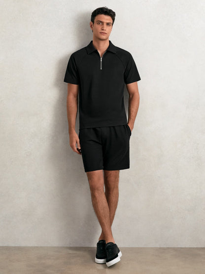 Reiss Featured - Textured Drawstring Shorts in Black