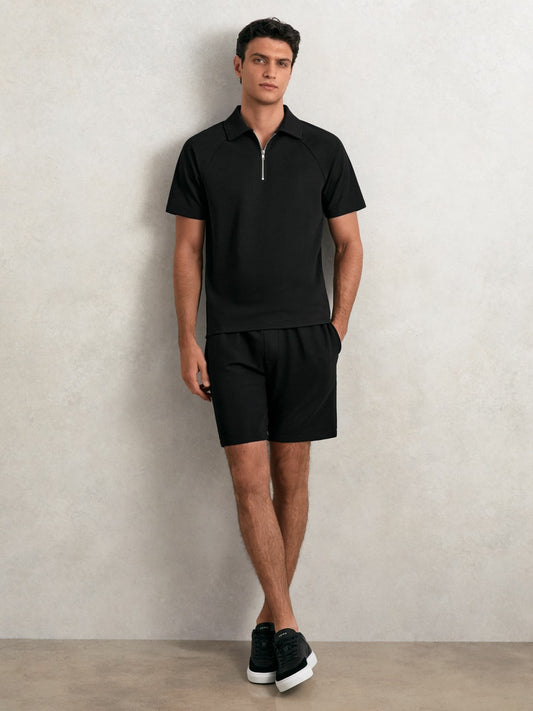 Reiss Featured - Textured Drawstring Shorts in Black