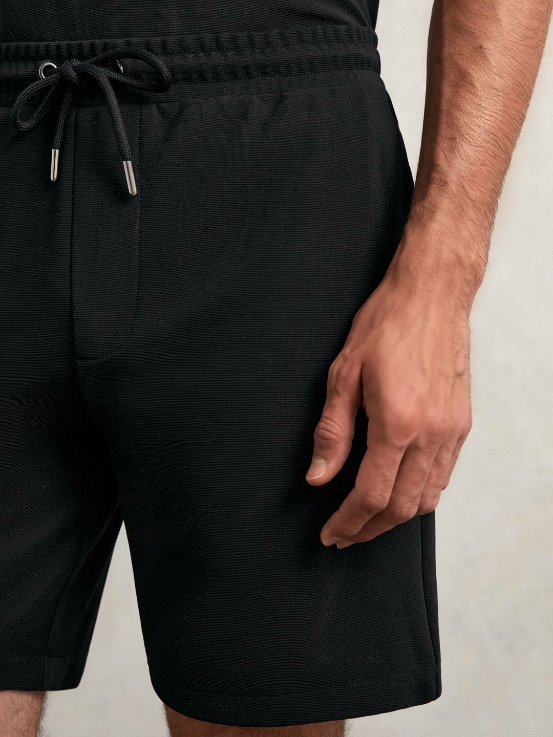 Reiss Featured - Textured Drawstring Shorts in Black