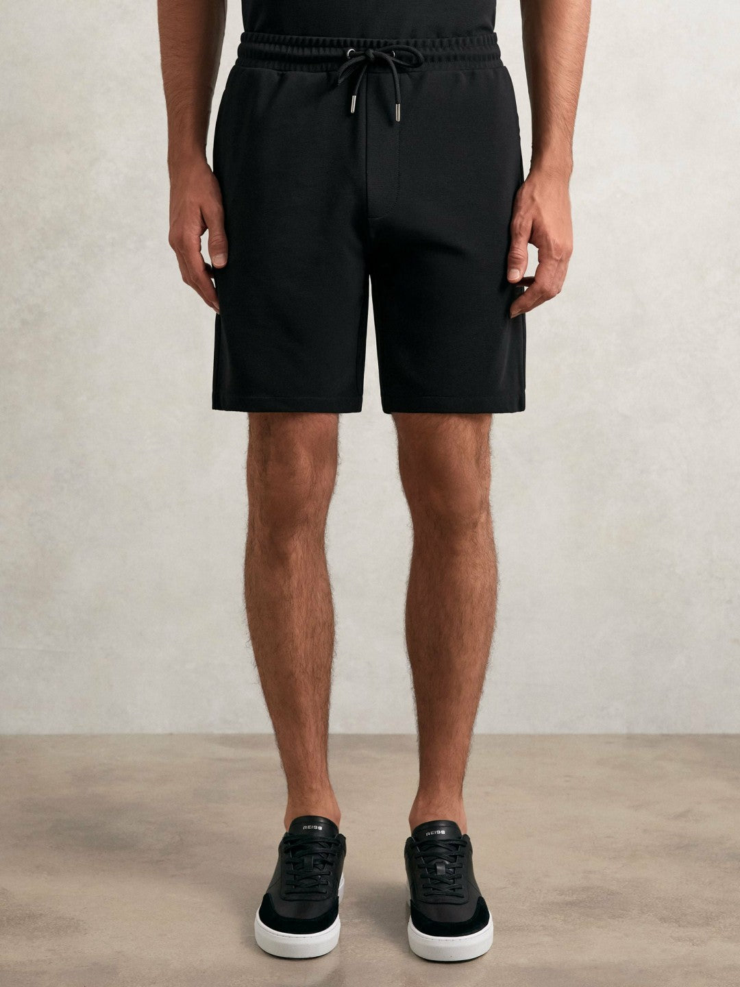 Reiss Featured - Textured Drawstring Shorts in Black