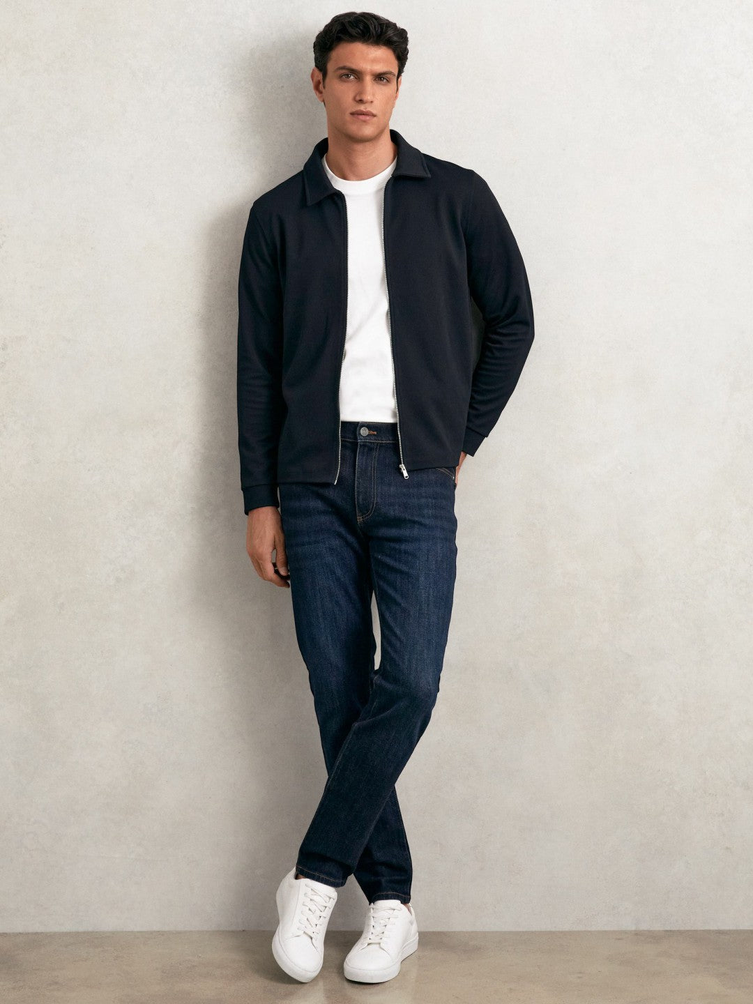 Reiss Popular Choice - Textured Zip Through Overshirt in Navy