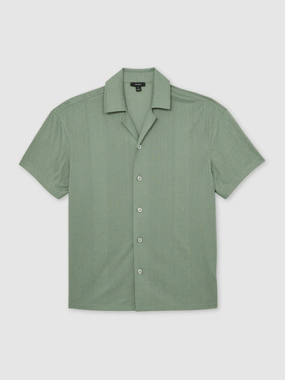 Reiss Jacquard-Stripe Cuban-Collar Shirt in Mint Green