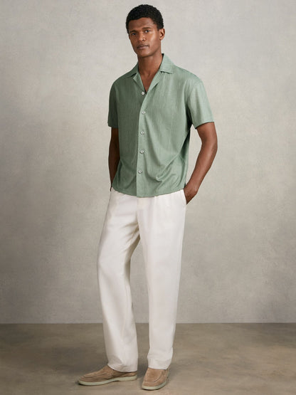 Reiss Jacquard-Stripe Cuban-Collar Shirt in Mint Green