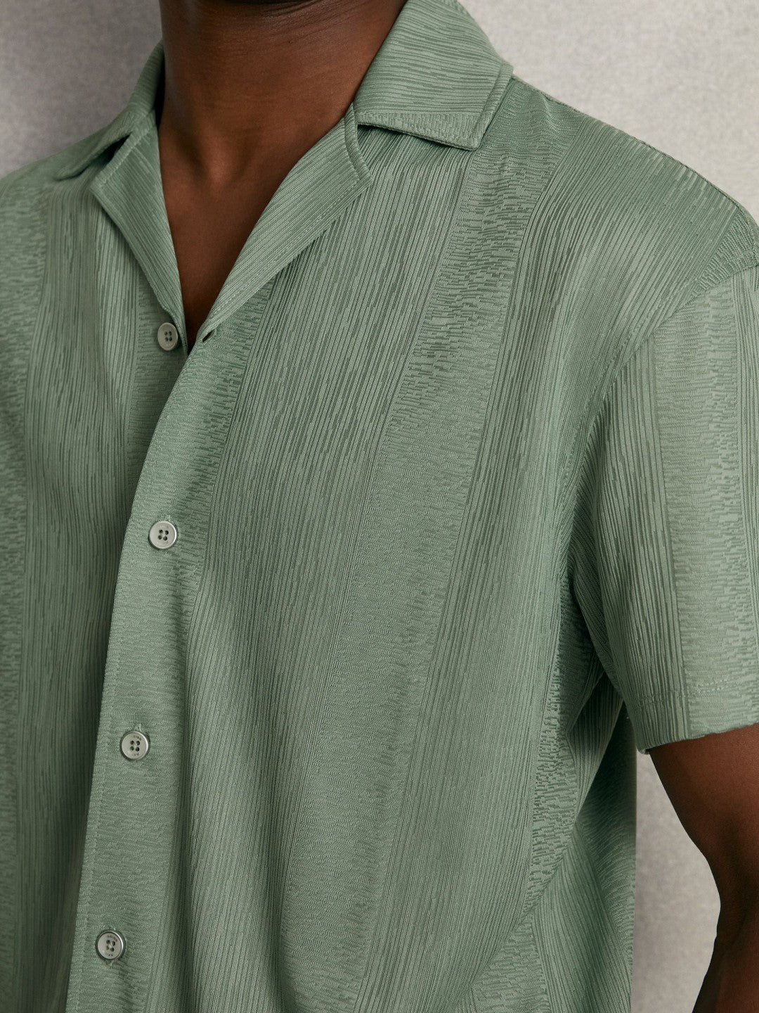 Reiss Jacquard-Stripe Cuban-Collar Shirt in Mint Green