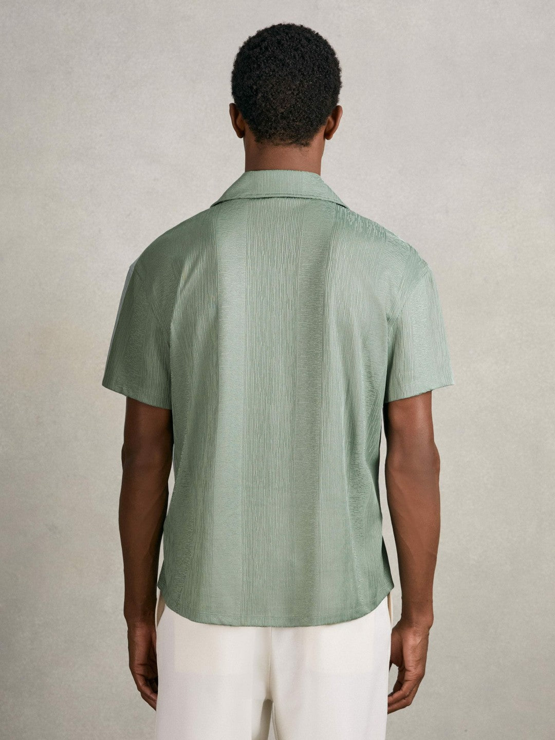 Reiss Jacquard-Stripe Cuban-Collar Shirt in Mint Green