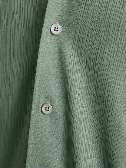 Reiss Jacquard-Stripe Cuban-Collar Shirt in Mint Green
