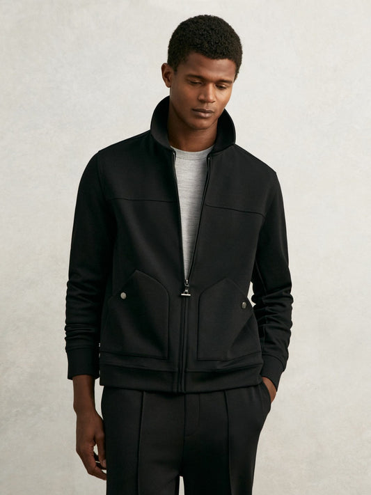 Reiss Best Seller - Interlock Zip Through Overshirt in Black