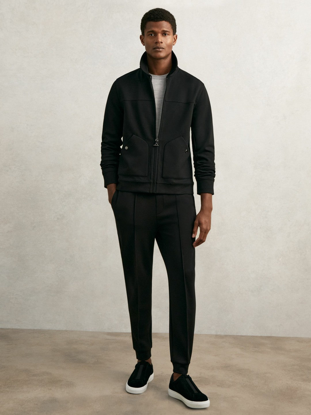 Reiss Best Seller - Interlock Zip Through Overshirt in Black