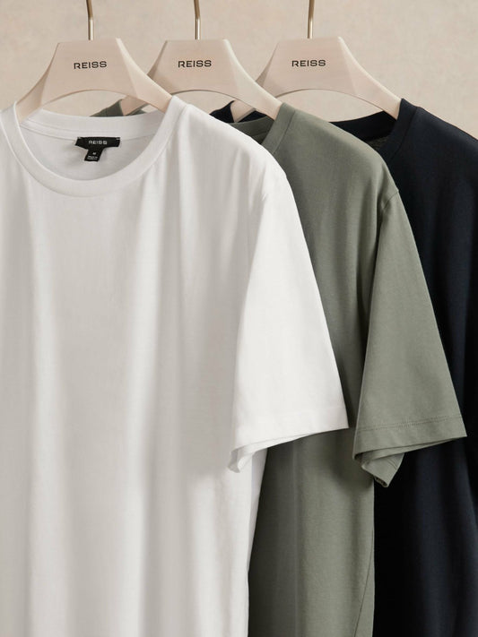 Reiss Affordable - T-Shirts 3 Pack in White/Navy/Dark Sage Green