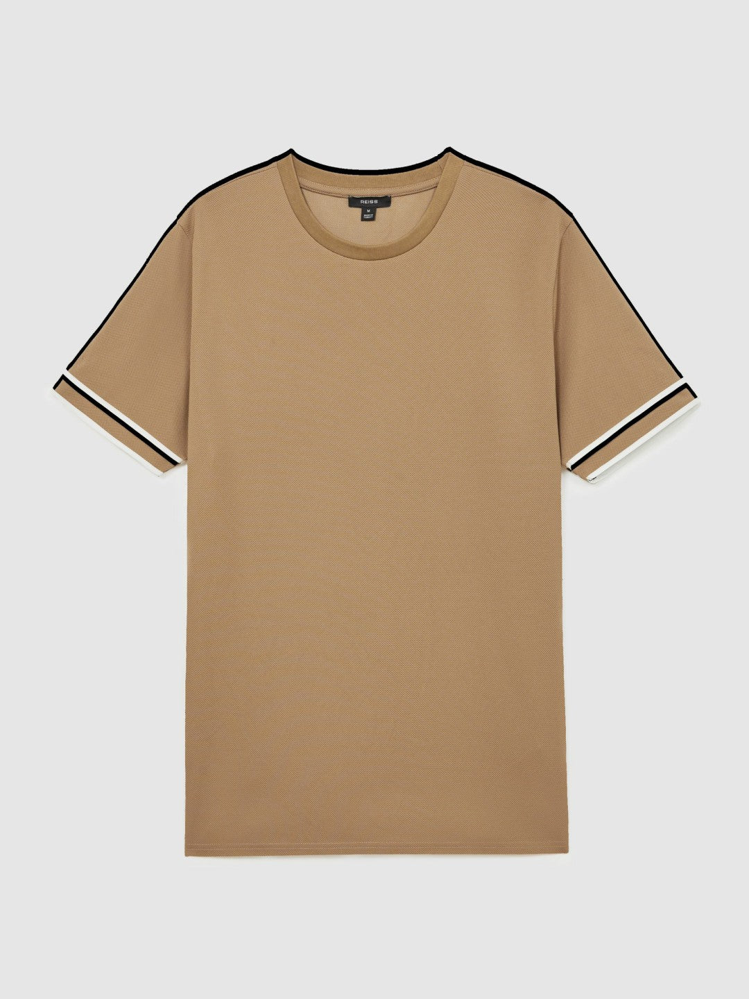 Reiss Savings - Textured Crew-Neck Tipped T-Shirt in Camel Brown