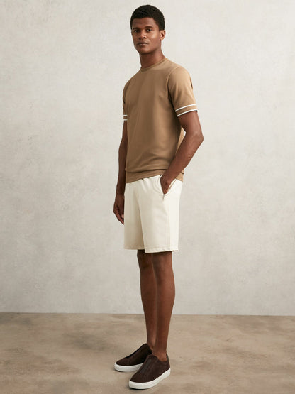 Reiss Savings - Textured Crew-Neck Tipped T-Shirt in Camel Brown