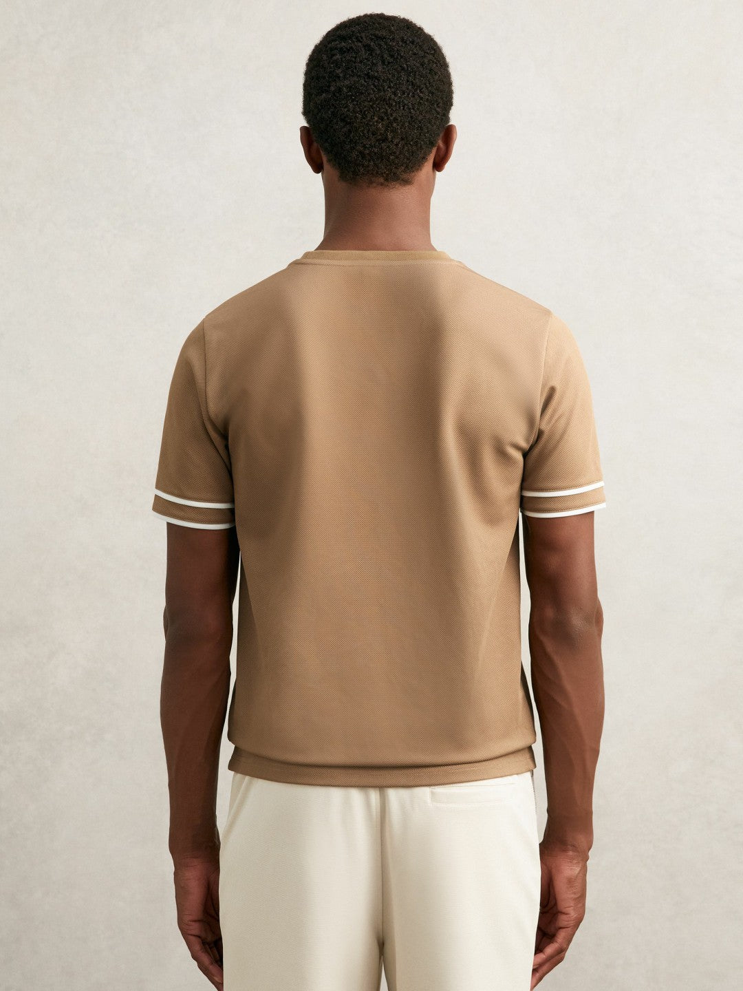 Reiss Savings - Textured Crew-Neck Tipped T-Shirt in Camel Brown