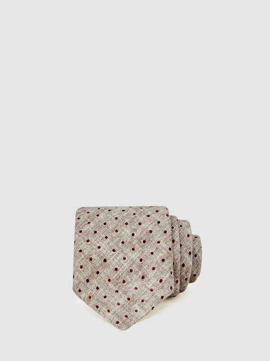 Reiss Deal - Wool-Cotton Polka-Dot Tie in Grey Melange