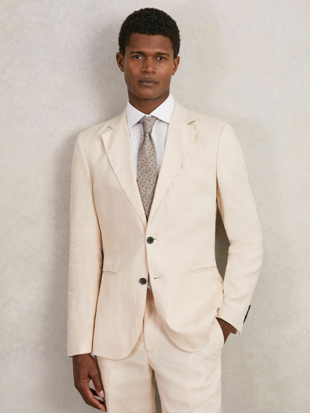 Reiss Deal - Wool-Cotton Polka-Dot Tie in Grey Melange