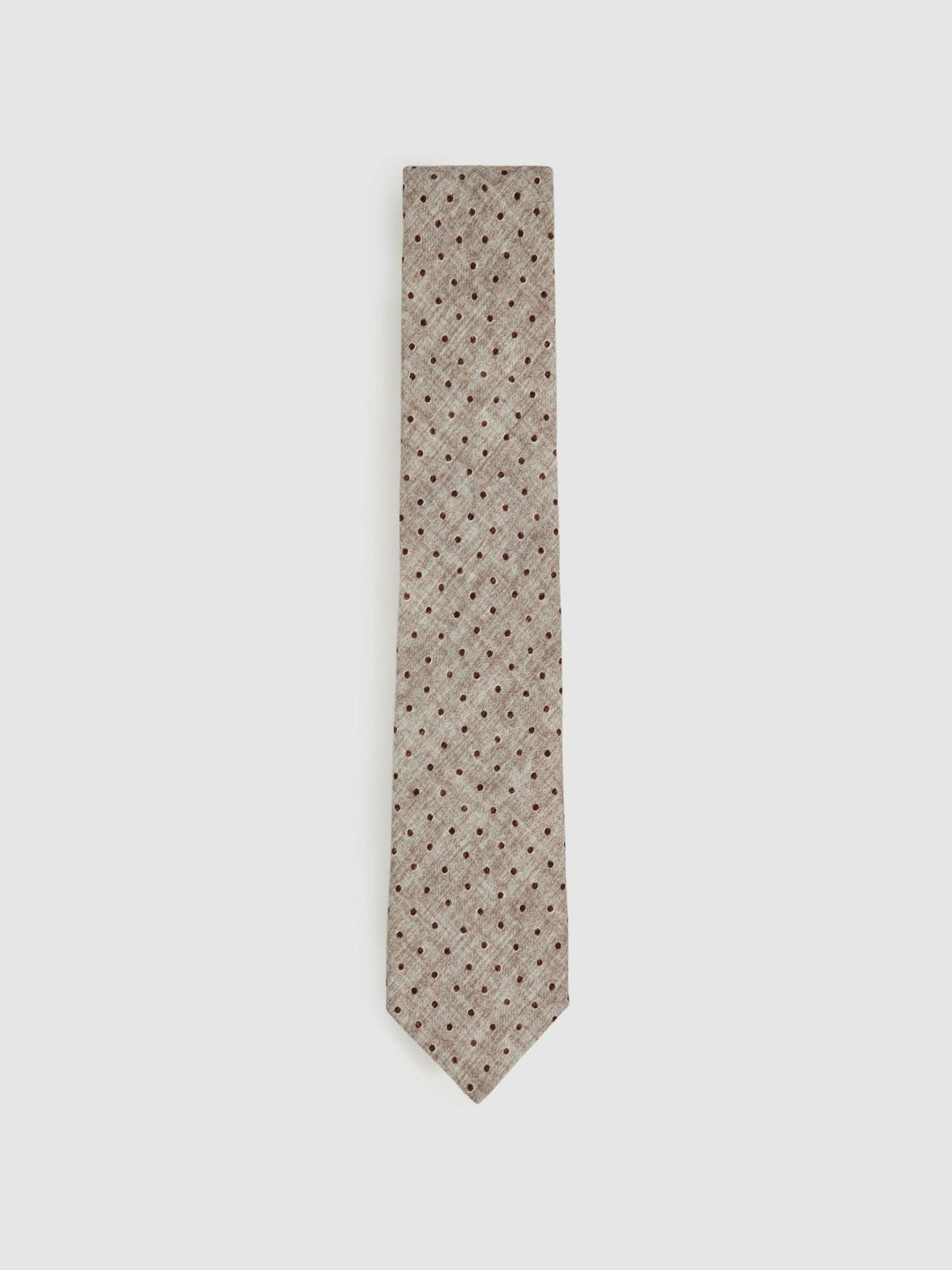 Reiss Deal - Wool-Cotton Polka-Dot Tie in Grey Melange
