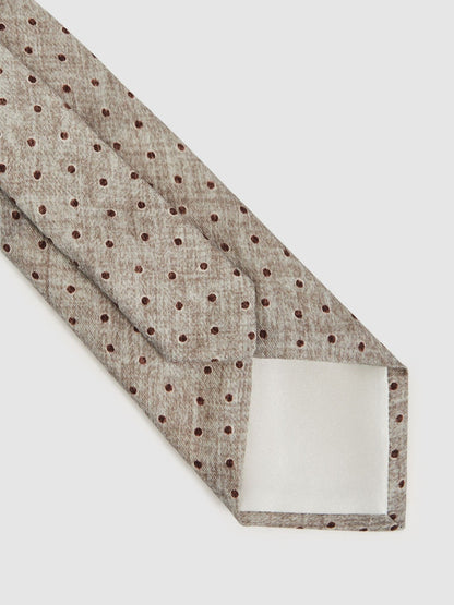 Reiss Deal - Wool-Cotton Polka-Dot Tie in Grey Melange