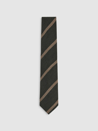 Reiss Savings - Wool-Silk Striped Tie in Forest Green