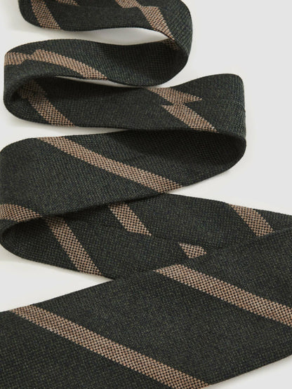 Reiss Savings - Wool-Silk Striped Tie in Forest Green