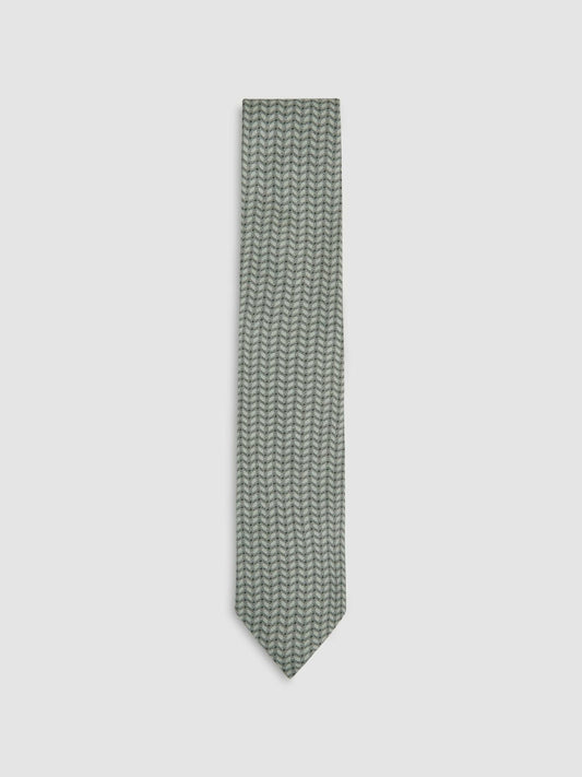 Reiss Value - Silk Geometric-Chain Print Tie in Sage