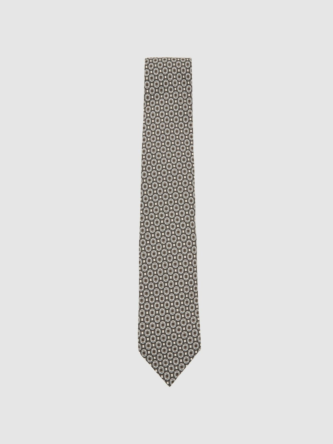 Reiss Value - Silk Geometric-Print Tie in Chocolate Brown Multi
