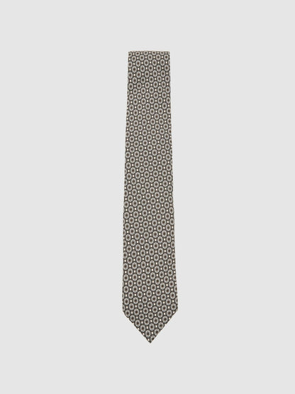 Reiss Value - Silk Geometric-Print Tie in Chocolate Brown Multi