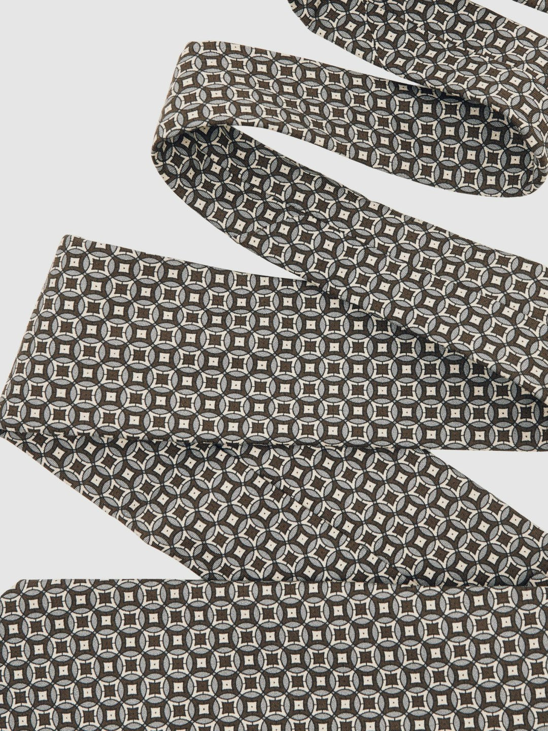 Reiss Value - Silk Geometric-Print Tie in Chocolate Brown Multi