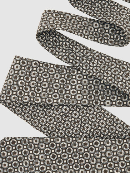 Reiss Value - Silk Geometric-Print Tie in Chocolate Brown Multi
