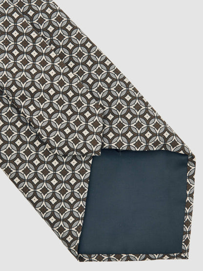 Reiss Value - Silk Geometric-Print Tie in Chocolate Brown Multi