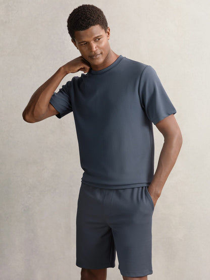Reiss Featured - Textured Crew-Neck T-Shirt in Airforce Blue