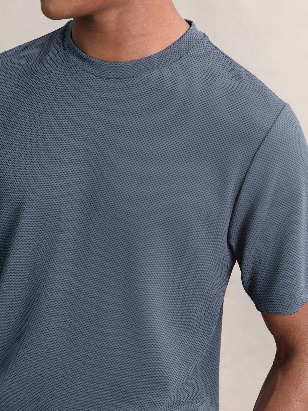 Reiss Featured - Textured Crew-Neck T-Shirt in Airforce Blue