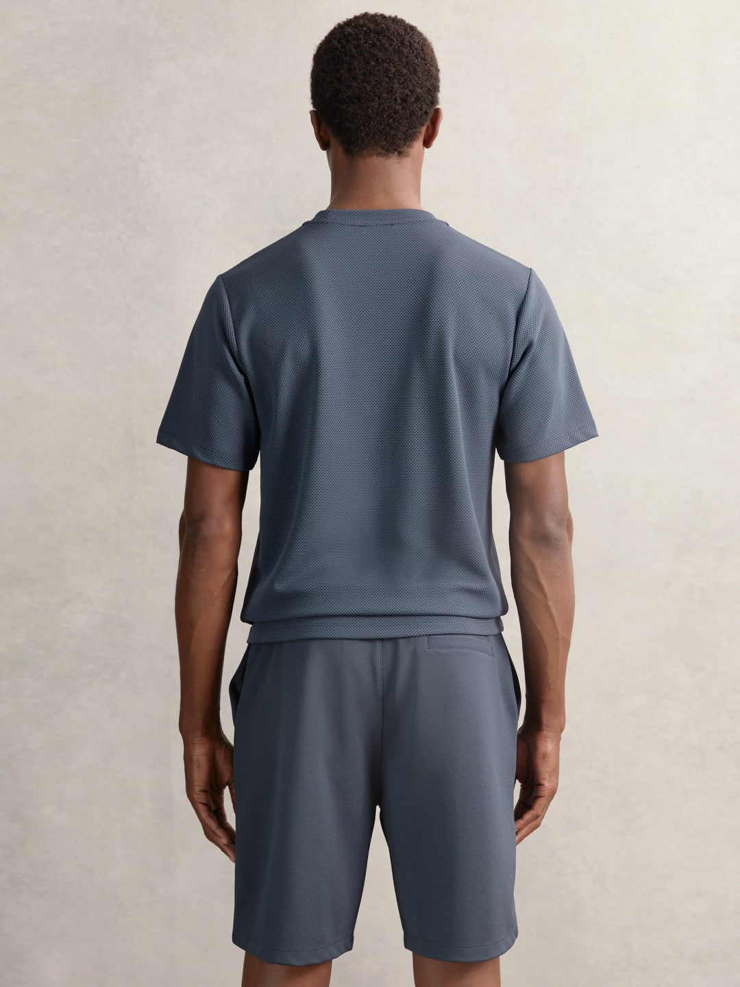 Reiss Featured - Textured Crew-Neck T-Shirt in Airforce Blue
