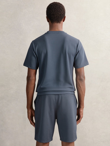 Reiss Featured - Textured Crew-Neck T-Shirt in Airforce Blue