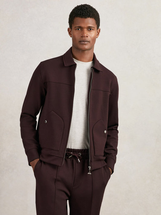 Reiss Value - Interlock Zip Through Overshirt in Cherry Red