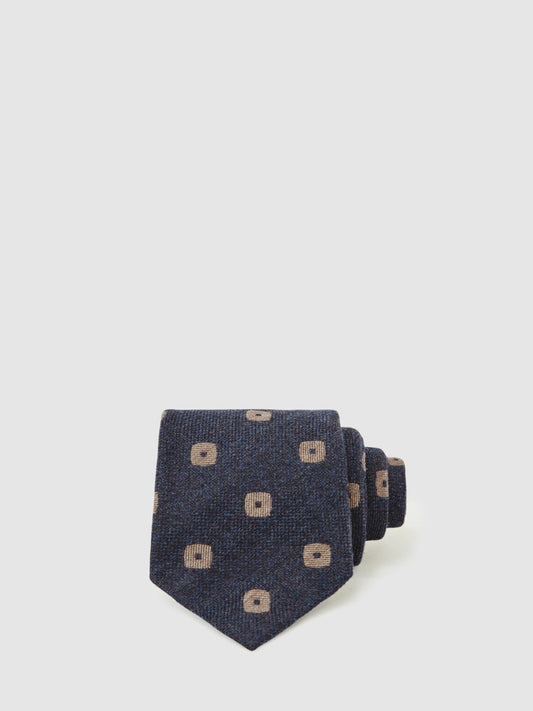 Reiss Savings - Silk-Wool Square-Medallion Tie in Navy