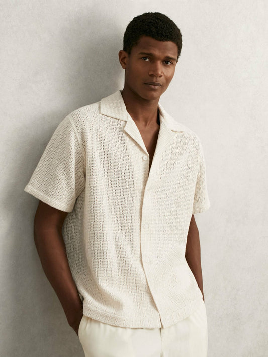 Reiss Featured - Cotton-Blend Crochet Shirt in Off White