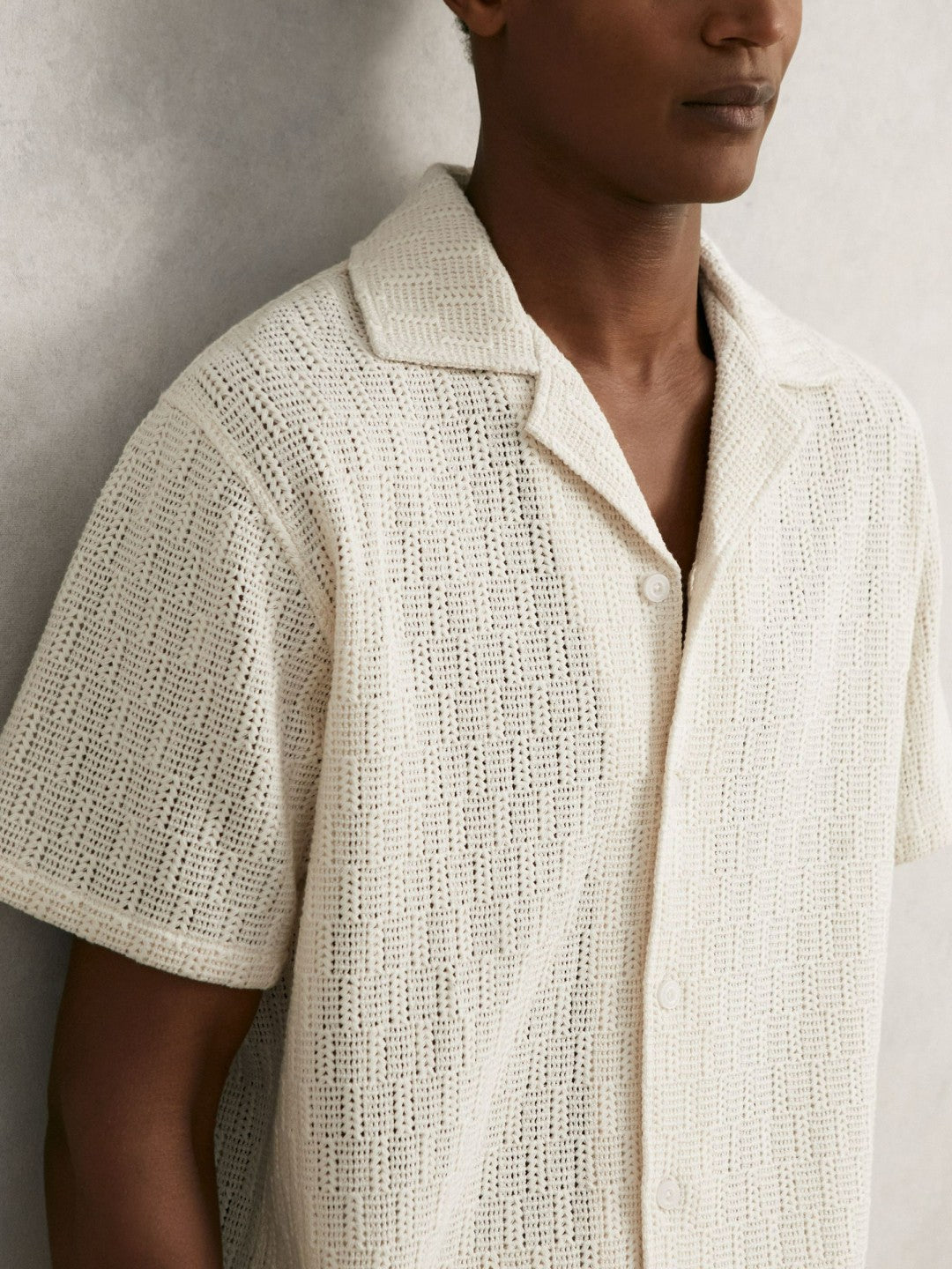 Reiss Featured - Cotton-Blend Crochet Shirt in Off White
