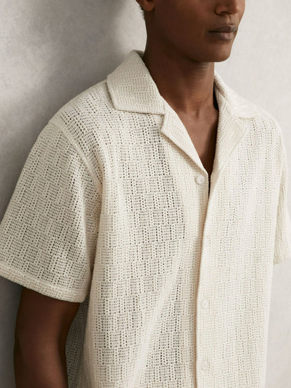 Reiss Featured - Cotton-Blend Crochet Shirt in Off White