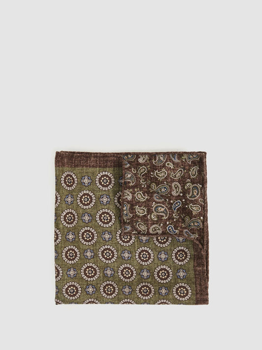 Reiss Affordable - Silk Medallion Paisley Pocket Square in Sage