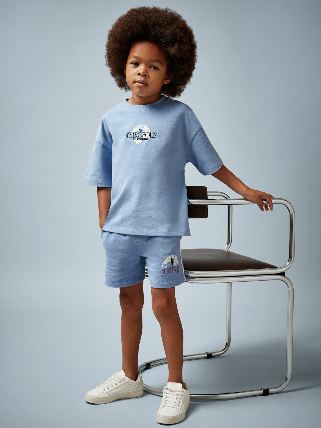 Reiss 3-9 yrs Superman Logo-Print Shorts in Light Blue
