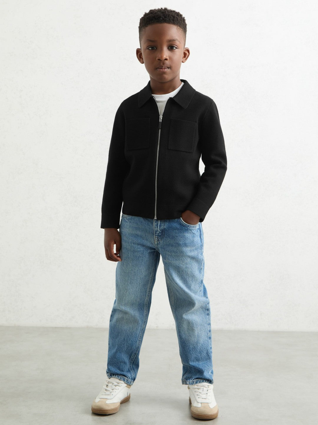 Reiss Best Seller - 3-9 yrs Knitted Zip-Through Cardigan in Black