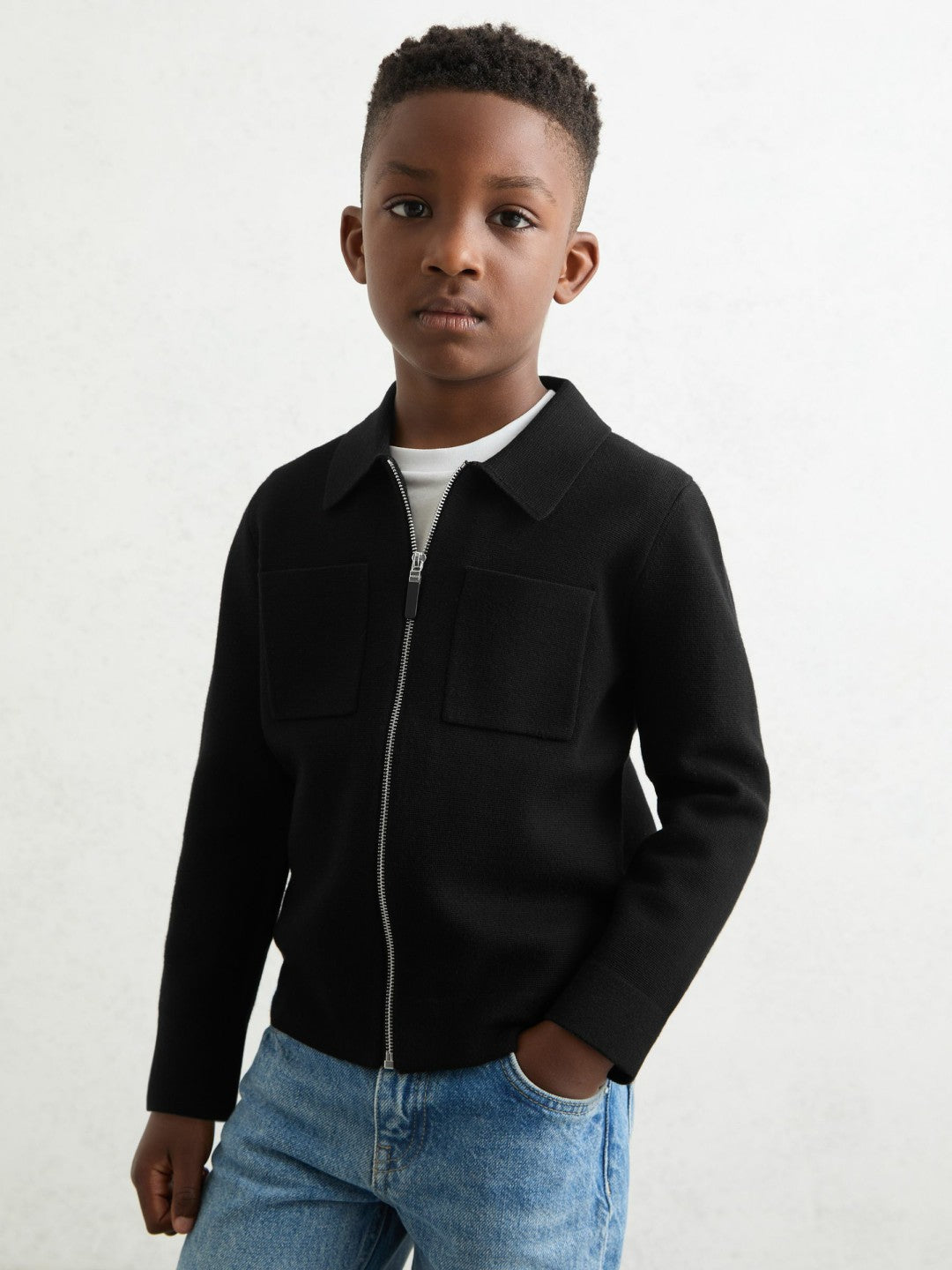 Reiss Best Seller - 3-9 yrs Knitted Zip-Through Cardigan in Black