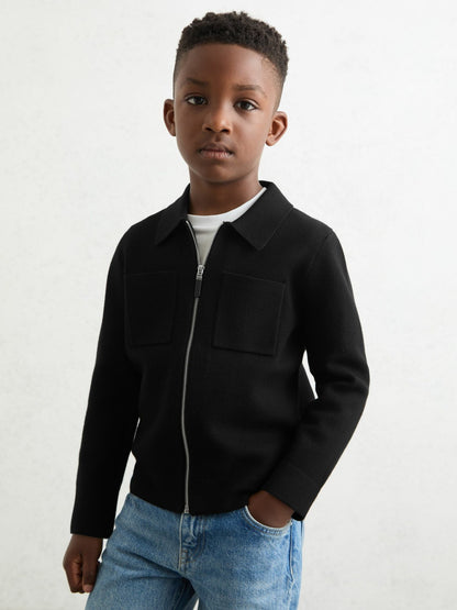 Reiss Best Seller - 3-9 yrs Knitted Zip-Through Cardigan in Black