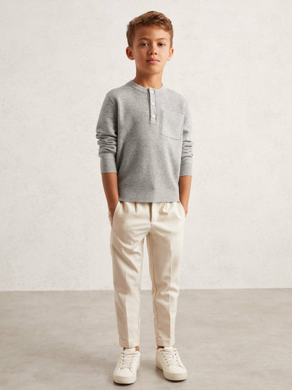 Reiss Affordable - 3-9 yrs Cotton-Blend Rib-Knit Henley Top in Mid Grey Melange