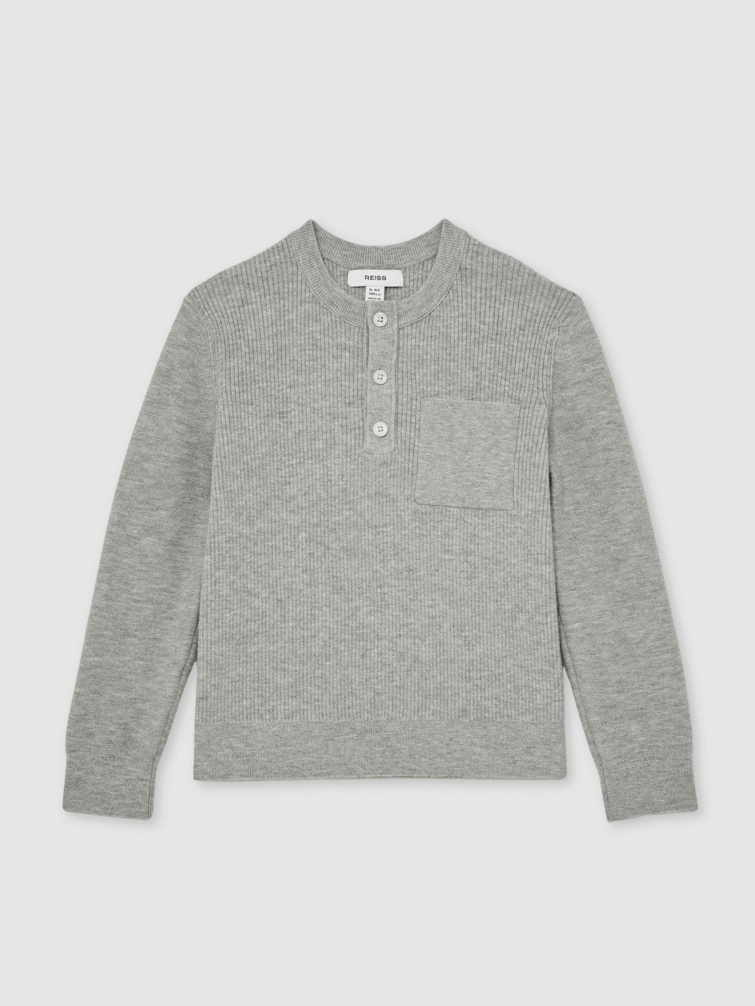 Reiss Affordable - 3-9 yrs Cotton-Blend Rib-Knit Henley Top in Mid Grey Melange